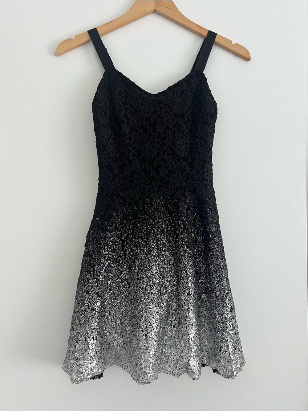 FREE PEOPLE Black Lace Silver Foil Lace Ombre Dress